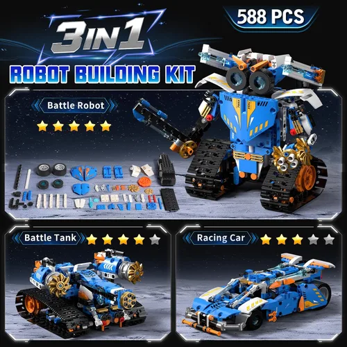 Vista 4 de Kit de construcción de robot STEM 3 en 1 588 piezas, robótica