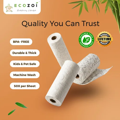Vista 7 de Ecozoi Toallas reutilizables de rayón de bambú, paquete de 4, equivalentes a 80 rollos regulares, 70% rayón de bambú y 30% algodón, 50 veces más uso
