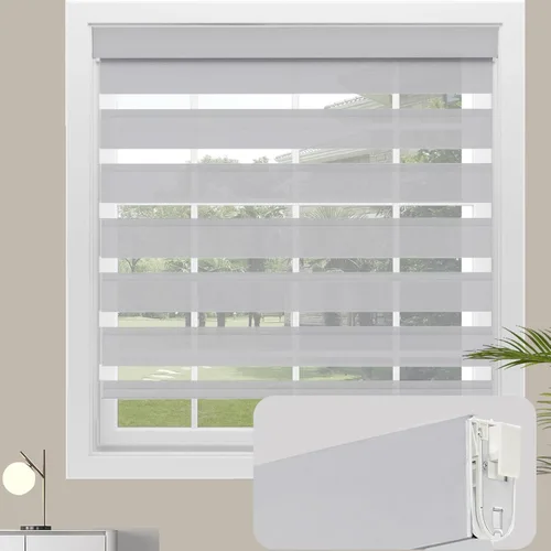 Vista 9 de Changshade - Persianas enrollables sin cordones de cebra de tamaño personalizado para ventana, cortinas enrollables de doble capa con filtro de luz
