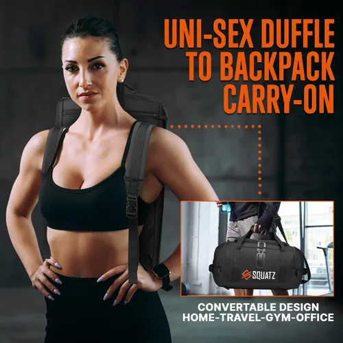 Vista 6 de SQUATZ Mochila de viaje Bolsa de transporte plegable convertible para gimnasio, correa de hombro ajustable y extraíble, espacioso compartimento