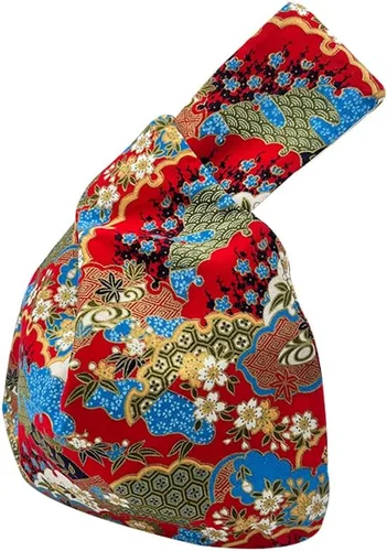 Vista 2 de BAR Elegante bolsa de muñeca de algodón con patrón japonés, bolsa de nudo, bolsa de lona portátil para mujer, mujer