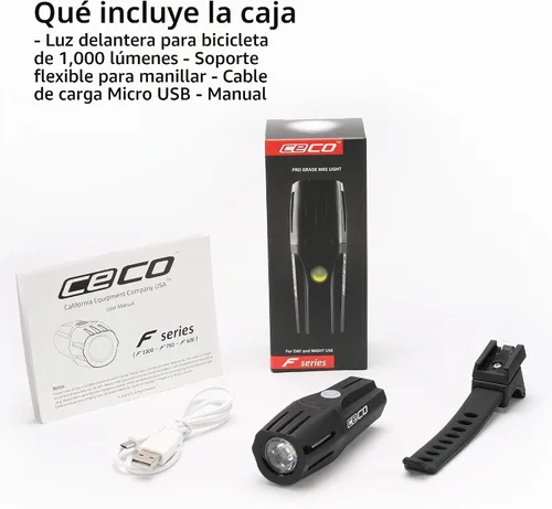 Vista 8 de CECO Luz frontal de bicicleta de 1000 lúmenes de 1000 lúmenes F Series 2.0, IP67 impermeable, FL-1 resistente a los impactos, recargable por USB