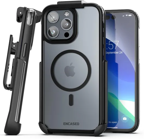 Vista 11 de Encased MAG - Funda para cinturón diseñada para iPhone 15 con clip de funda, tecnología protectora AirGuard (negro/transparente) compatible