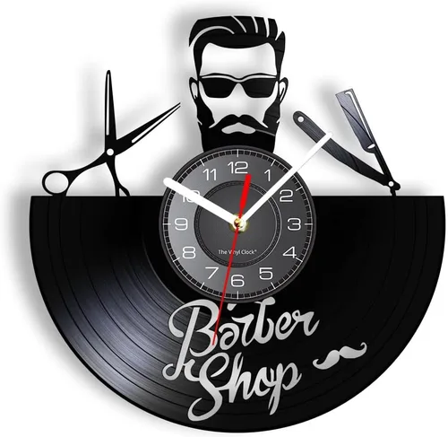 Vista 10 de Reloj de pared decorativo de 12 pulgadas con 7 modos luminosos, reloj de pared decorativo vintage para peluquería, disco de vinilo, reloj de pared