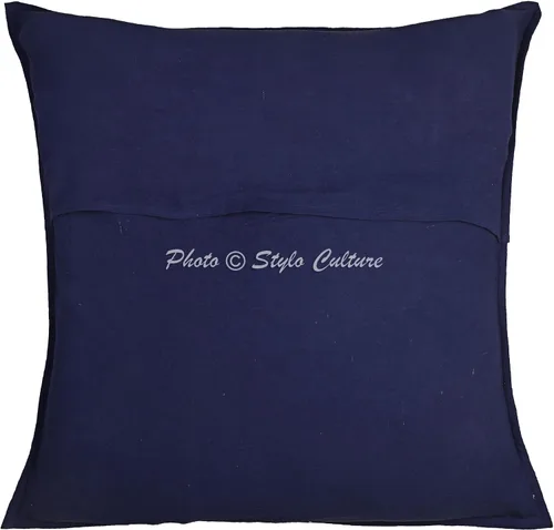 Vista 2 de Funda de almohada decorativa bohemia para sofá, 23.6 x 23.6 in, algodón, para dormitorio, azul oscuro, bordado, cuadrado, de lujo, sobre indio, 24 x