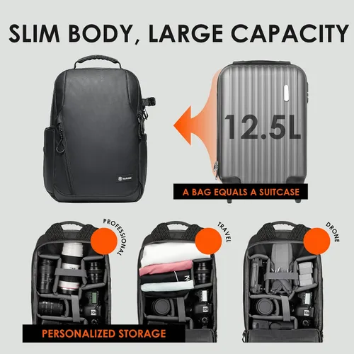 Vista 3 de TARION Mochila para cámara Slim Photography - Bolsa compacta para cámara réflex digital de 12.5 L con acceso lateral compartimento para laptop de 14