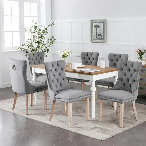 Vista 97 de Juego de 2 sillas de comedor de terciopelo con patas de madera, color beige Mid Century Modern Dining Chairs,Upholstered Chairs with Nailhead