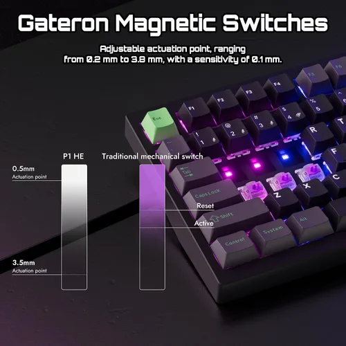 Vista 3 de LEMOKEY Teclado mecánico inalámbrico para juegos P1 HE 75% con interruptores magnéticos Gateron de doble riel versión de perilla montada completa