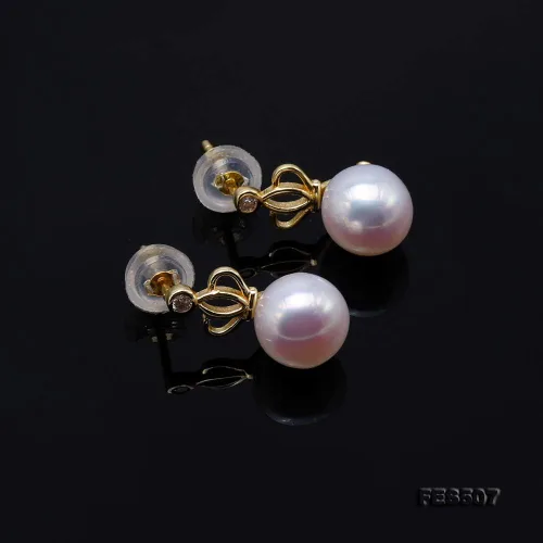 Vista 3 de JYX Pendientes de perlas de plata de ley con corona de 0295in redondos para mujer