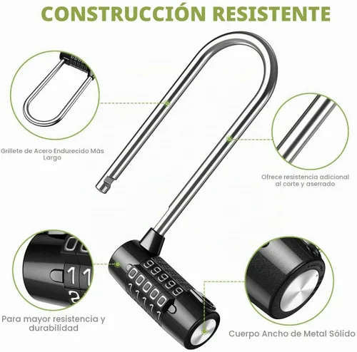 Vista 3 de KeeKit Candado de combinación de 5 dígitos, candado reiniciable de grillete de 4.65 pulgadas de largo, bloqueo de gimnasio alargado impermeable