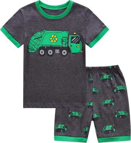 Vista 9 de RKOIAN Conjunto de pijama de manga corta para niños pequeños, 100% algodón, ropa de dormir para niños pequeños Dinosaurio azul1