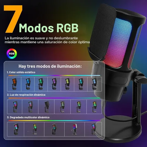 Vista 4 de VCOM Micrófono USB Gaming, Micrófono Dinámico de Condensador para Podcasting, Streaming, con Silenciado Rápido, Soporte de Escritorio, Filtro Pop