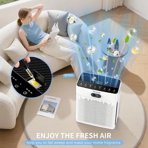 Vista 2 de Purificadores de aire para el hogar, cubierta de monitor de calidad del aire PM 2.5 de hasta 2200 pies cuadrados con modo mascota, temporizador