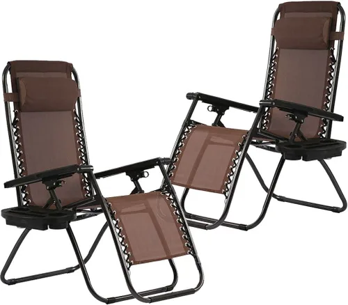 Vista 7 de FDW Zero Gravity - Juego de 2 sillas de césped con almohada y soporte para tazas, sillas plegables reclinables ajustables para exteriores, terraza