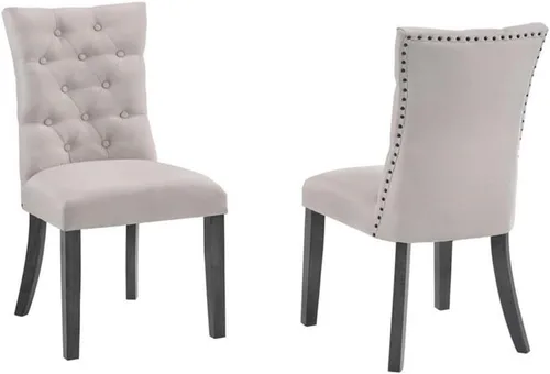 Vista 5 de Best Quality Furniture Juego de comedor de madera gris 7pc con asientos de tela de lino gris claro