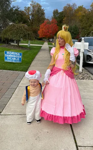 Vista 5 de Disfraz de princesa melocotón para mujer, vestido de cosplay de Super Brothers para adultos