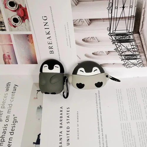 Vista 5 de Funda compatible con Airpod Pro 2019 Gen Penguin, silicona Kawaii divertida linda caricatura 3D diseño animal elegante para hombres y mujeres, funda