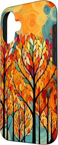 Vista 2 de iPhone 16 Otoño y coloridas hojas y árboles de otoño, funda temática de color de otoño