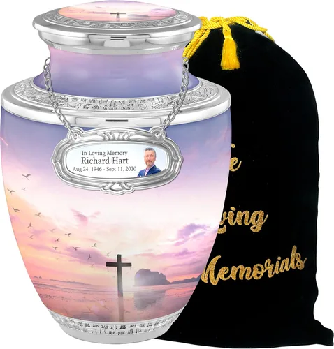 Vista 8 de Urnas de cremación cruzadas personalizadas de medallón para cenizas de adultos, hombres y mujeres, urnas funerarias de 200 libras para cenizas