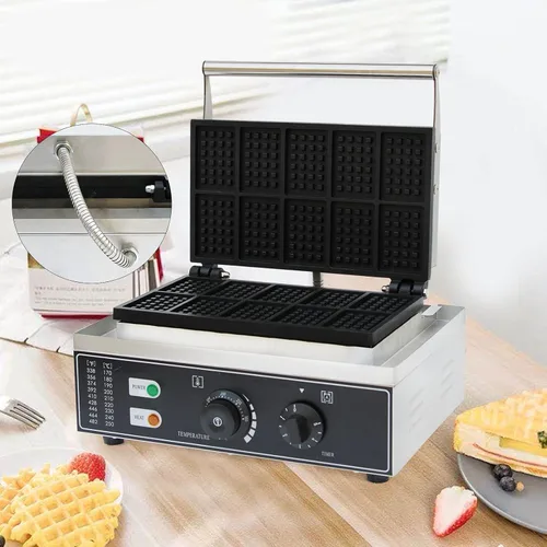 Vista 5 de Máquina de gofres comercial para hacer waffles, panadero, máquina eléctrica para panadero, máquina de gofres de 3.15 x 2.16 pulgadas, máquina