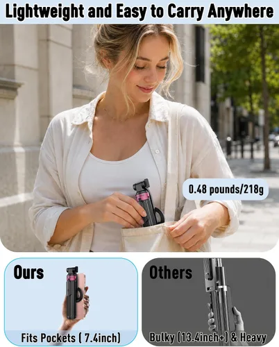 Vista 6 de Trípode Magnético para iPhone, Palo de Selfie Portátil Trípode para Teléfono con Control Remoto, Soporte de Cuatro Patas para Teléfono Celular