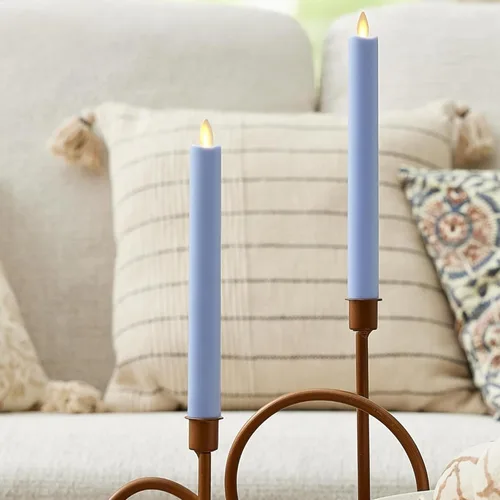 Vista 4 de Luminara Velas cónicas de color marfil parpadeantes sin llama, llama de luz LED cálida, 2 pilas AA, decoración para centros de mesa de comedor