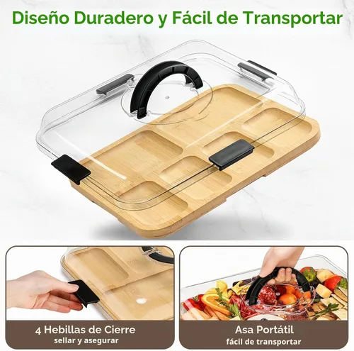 Vista 3 de SAKAMOSH Tabla de embutidos portátil con tapa, juego de 2 tablas
