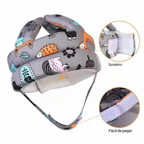 Vista 2 de Casco ajustable para bebé, ligero y suave, con 3 pares de rodilleras para gatear y 3 pares de calcetines de bebé, ideal para el bebé que aprende a