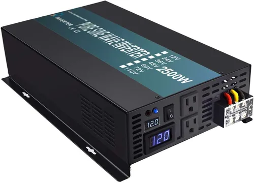 Vista 13 de WZRELB Inversor de corriente de onda sinusoidal pura de 2500 W, 12 VCC a 120 VCA, 60 Hz, salidas de CA duales, 2 puertos USB de 2.4 A y terminal