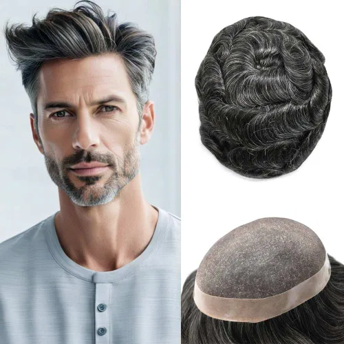 Vista 119 de Mens Toupee Hair Piece Real Human Hair Fine Mono Toupee para hombres Sistema de reemplazo de cabello para hombre Postizo Protesis Capilar Para