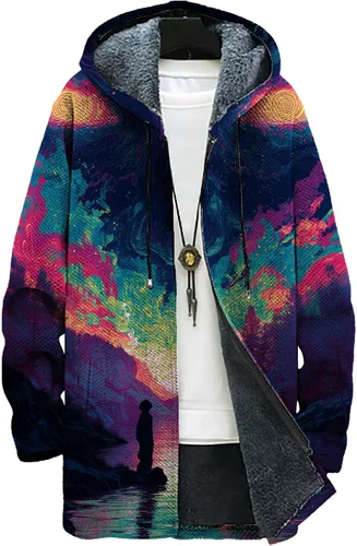 Vista 27 de Mens Hooded Cardigan Japanese Art Zip Up Long Sleeve Sweater Hoodie Dragon Print Coat with Pockets