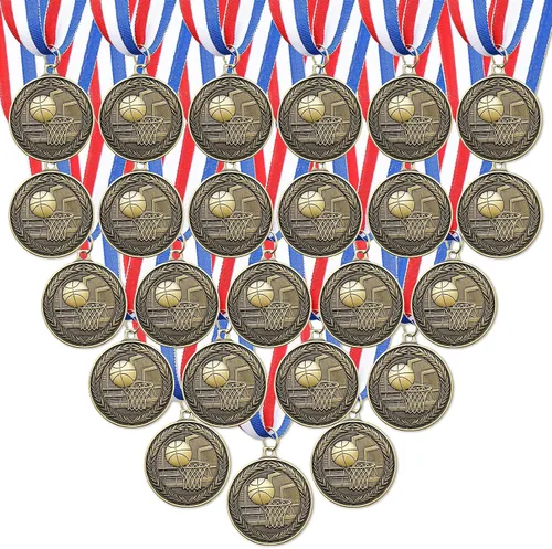 Vista 12 de RoundFunny 12 piezas de medallas de premios de baloncesto a granel, medallas de oro, premios de trofeos con cintas para el cuello, premios