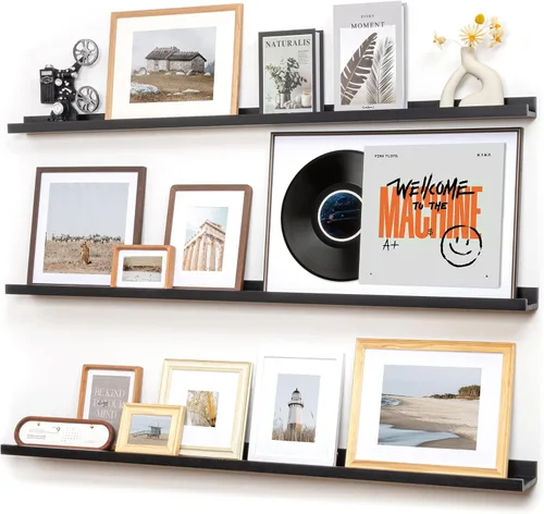 Vista 24 de FLYJOE Estante de repisa de fotos para pared, 24 pulgadas de madera de fresno maciza, estantes para libros de guardería, estantes flotantes