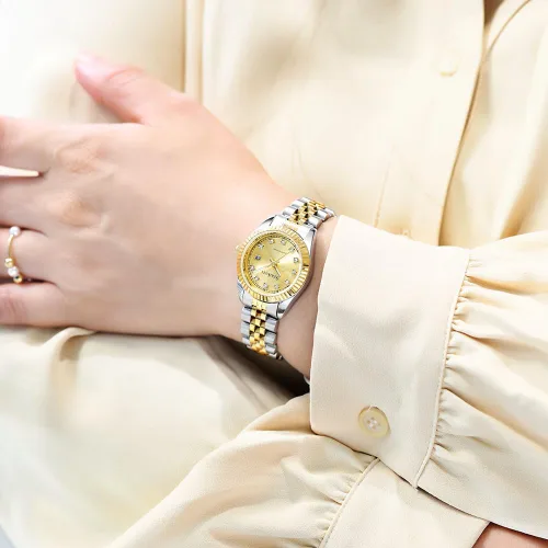 Vista 7 de Reloj clásico para mujer con banda de acero inoxidable sólido, reloj de vestir para mujer, reloj con calendario