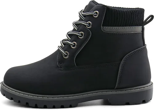 Vista 2 de JABASIC Botas de tobillo para niños y niñas, con cordones, cómodas botas de trabajo al aire libre