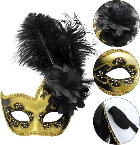 Vista 5 de Máscara de plumas para mascarada, disfraz veneciano para fiesta de Navidad.