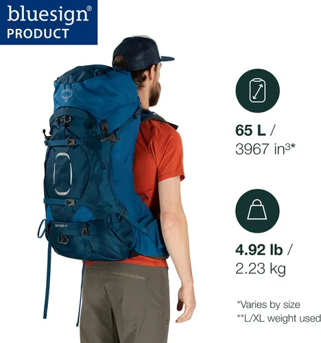 Vista 2 de Osprey Aether 65L Mochila de mochilero para hombre, color negro, S/M, ajuste extendido