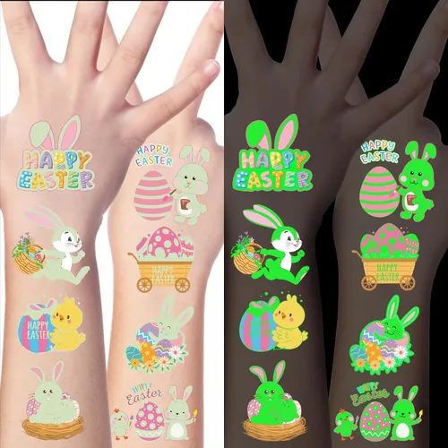 Vista 10 de 370 patrones de recuerdos de fiesta, 36 hojas que brillan en la oscuridad, tatuajes temporales luminosos, suministros de tatuajes falsos