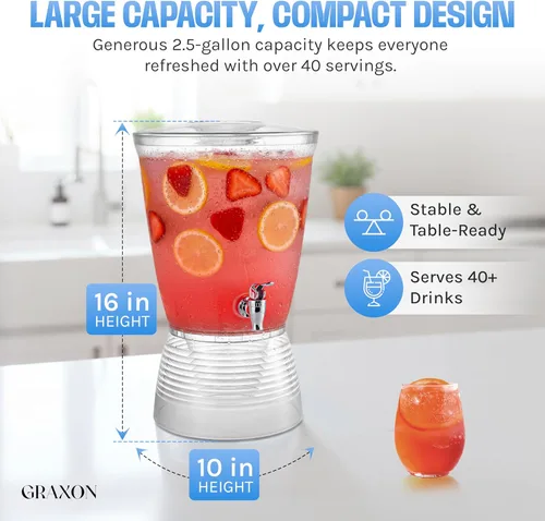 Vista 5 de Dispensador de bebidas para fiestas (2.5 galones), dispensador de agua de plástico grande para encimeras, sin ensuciar, fácil de montar y lavar