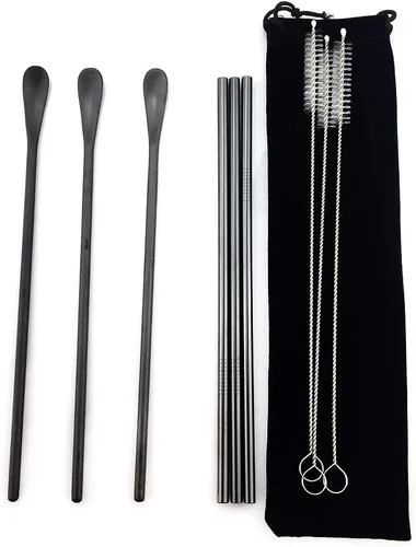 Vista 13 de JASHII Cuchara negra mate de mango largo para mezclar cócteles, cucharas de café para té helado, cucharas de café con mango largo de 8.6 pulgadas