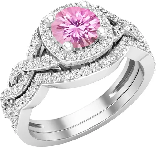Vista 7 de Dazzlingrock Collection Juego de anillos de boda redondos de 0.228 in creados en laboratorio y diamantes blancos naturales para mujer
