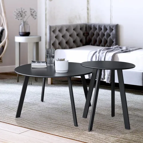 Vista 10 de Mesa de centro para patio, mesa redonda de acero de metal para exteriores, resistente a la intemperie, mesa antioxidante (negro)