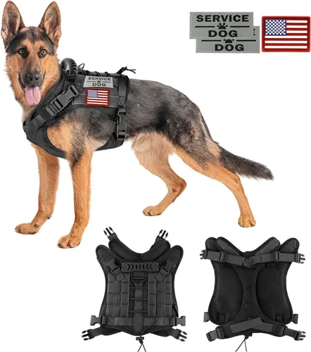 Vista 14 de Arnés táctico para perro, chaleco de entrenamiento al aire libre, chaleco militar K9 de patrulla para perro, arnés táctico ajustable para cachorros