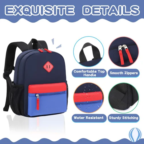 Vista 6 de BEEXS Mochila para niños pequeños, mochila preescolar para niños y niñas, mochila pequeña para jardín de infantes para 1-3 años, azul, azul marino