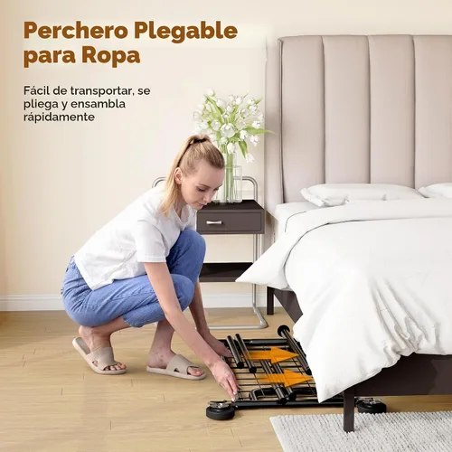 Vista 6 de HOKEEPER Perchero de Ropa Plegable Perchero de Ropa Plegable Capacidad 525 LBS Percheros de Ropa con Ruedas Resistente Perchero Rodante para Colgar
