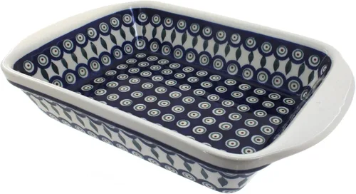 Vista 5 de Blue Rose Polish Pottery - Panadero rectangular grande con asas de tulipán azul, 11.5 x 9.25 pulgadas, único, apto para lavavajillas y duradero