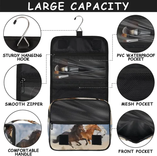 Vista 3 de Bardic Neceser de viaje colgante, bolsa de aseo para galope, animales de gran capacidad, bolsa de cosméticos de maquillaje, kit de aseo portátil