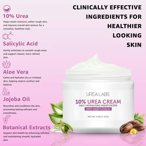 Vista 2 de Crema 10% de urea con aloe vera, aceite de jojoba y ácido salicílico, 5.1 fl oz hidratante para manos, pies, cara y cuerpo secas y agrietadas