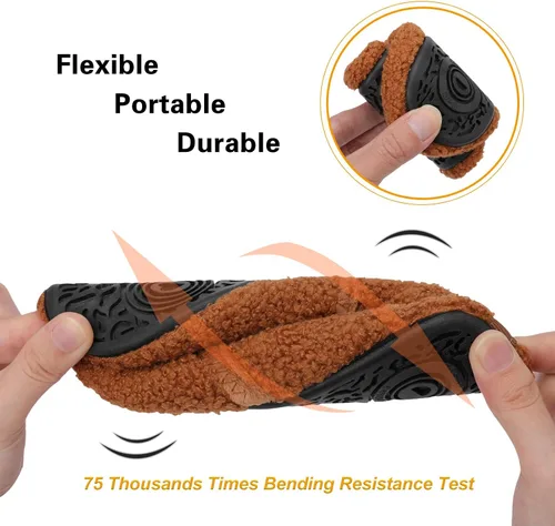 Vista 6 de Scurtain Pantuflas unisex para niños grandes, calcetines de lana artificial con suela de goma antideslizante para niños grandes, niñas y niños
