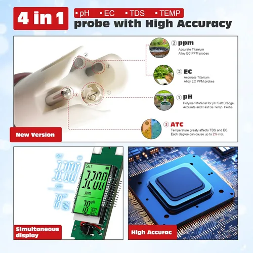 Vista 6 de Probador de pH, medidor de pH digital para agua, nueva versión de medidor TDS para agua potable con pantalla retroiluminada que muestra
